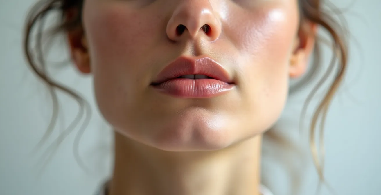 Nahaufnahme eines entspannten Gesichts beim kontrollierten Atmen in einer ruhigen Umgebung in Deutschland