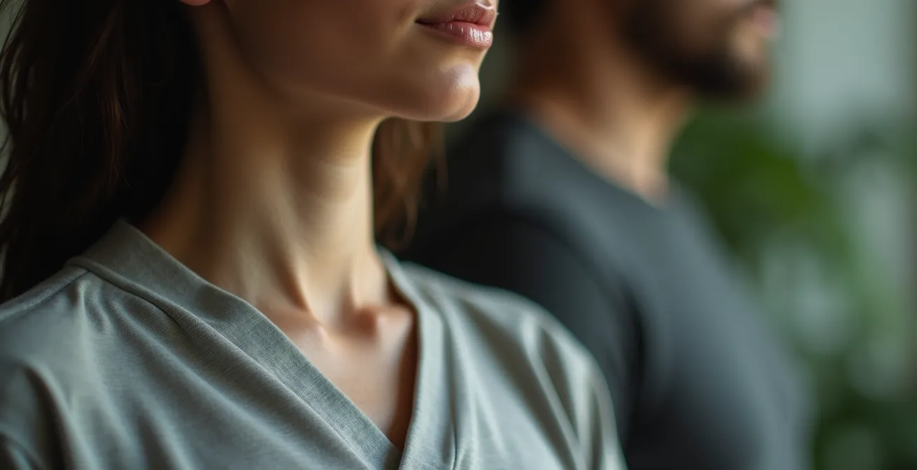 Nahaufnahme einer Person beim bewussten Atmen zur Beruhigung