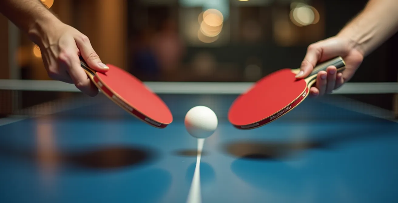 Zwei Hände spielen Tischtennis, eine Metapher für den dynamischen Austausch in einem guten Gespräch.