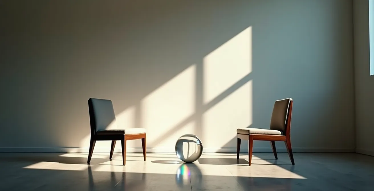 Abstrakte visuelle Metapher für tiefgründige Gespräche mit symbolischen Elementen