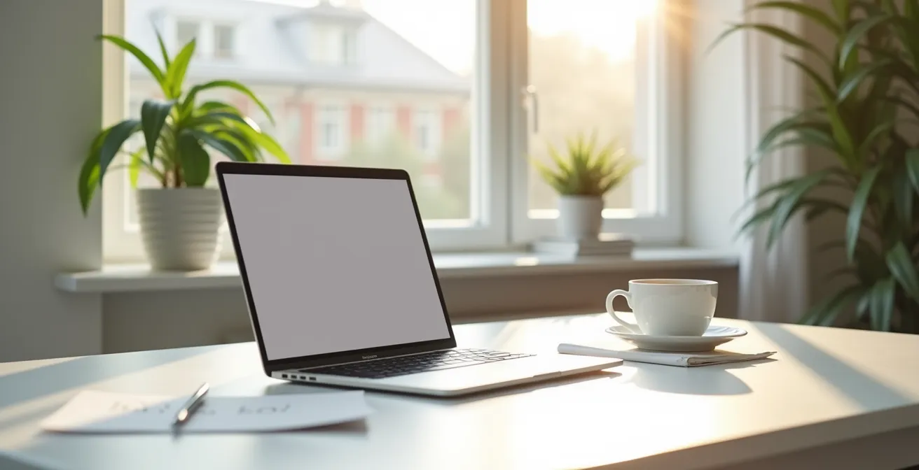 Arbeitsplatz mit Laptop und handschriftlichen Notizen zur Profil-Überarbeitung