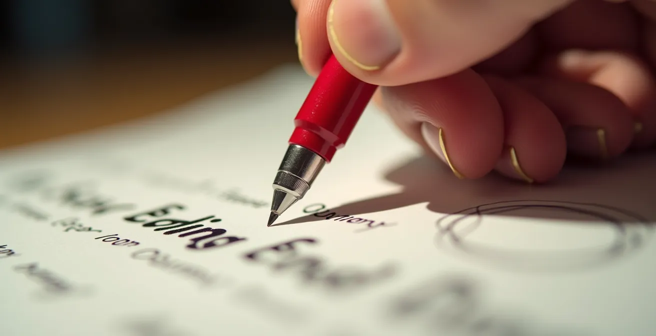 Detailaufnahme beim Korrekturlesen eines Profiltextes