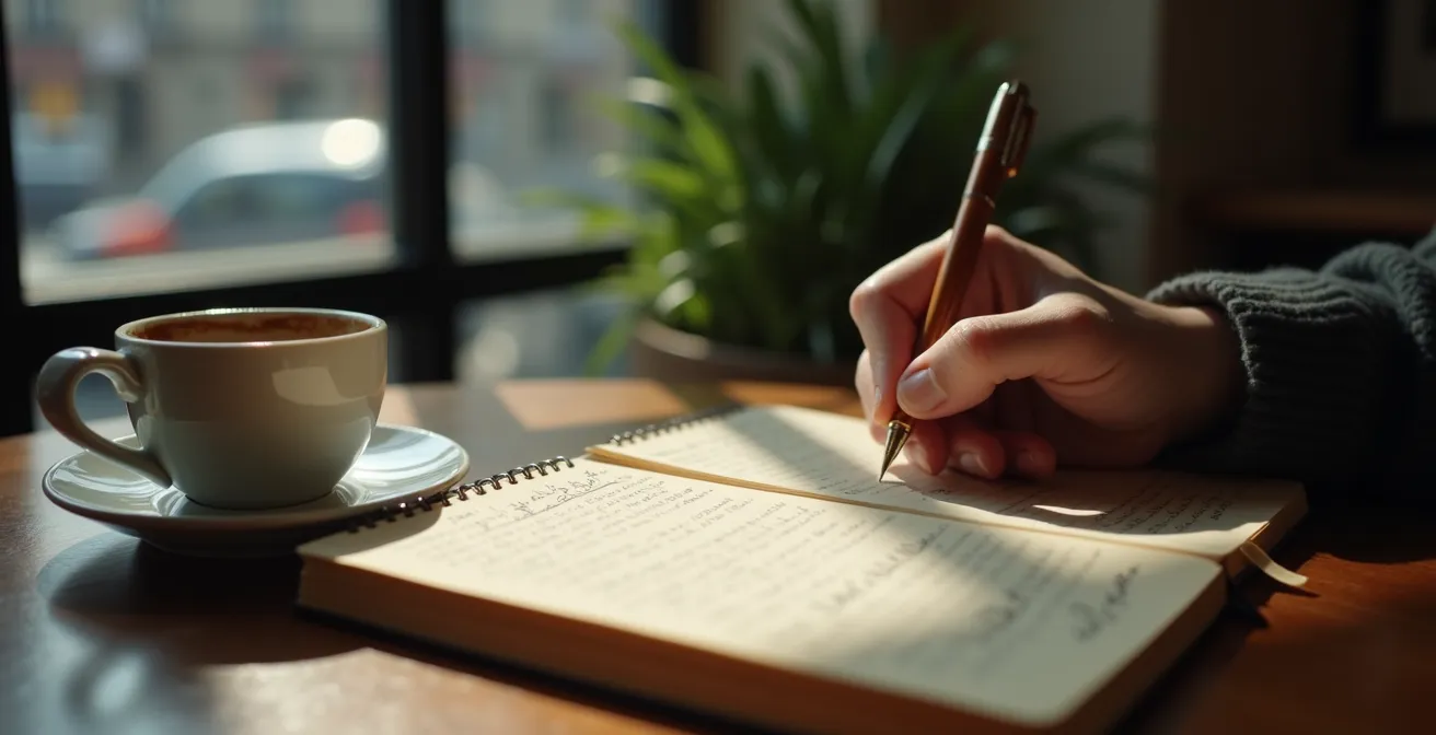 Person schreibt kreative Mini-Geschichte für Dating-Profil